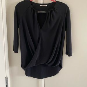 Bailey Blouse, Black V-Neck with Leather Strap